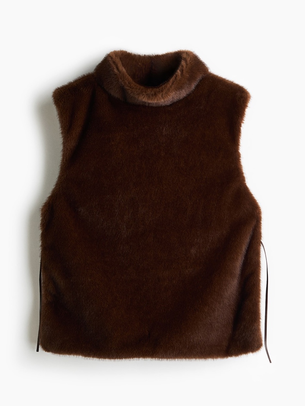 H&M Sleeveless Mock Neck Faux Fur Top - Dark Brown Bundle with long sleeve shirt